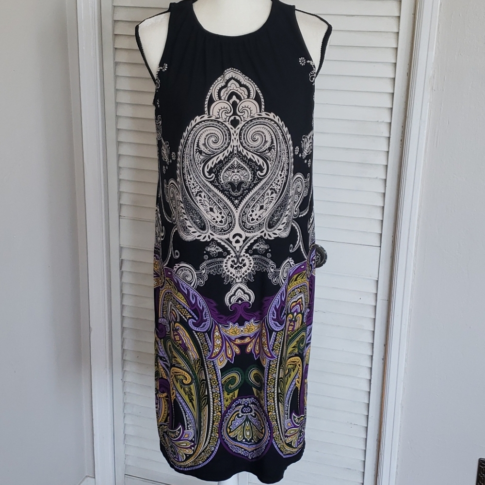 EMMA & MICHELLE Black Printed Sleeveless Sheath